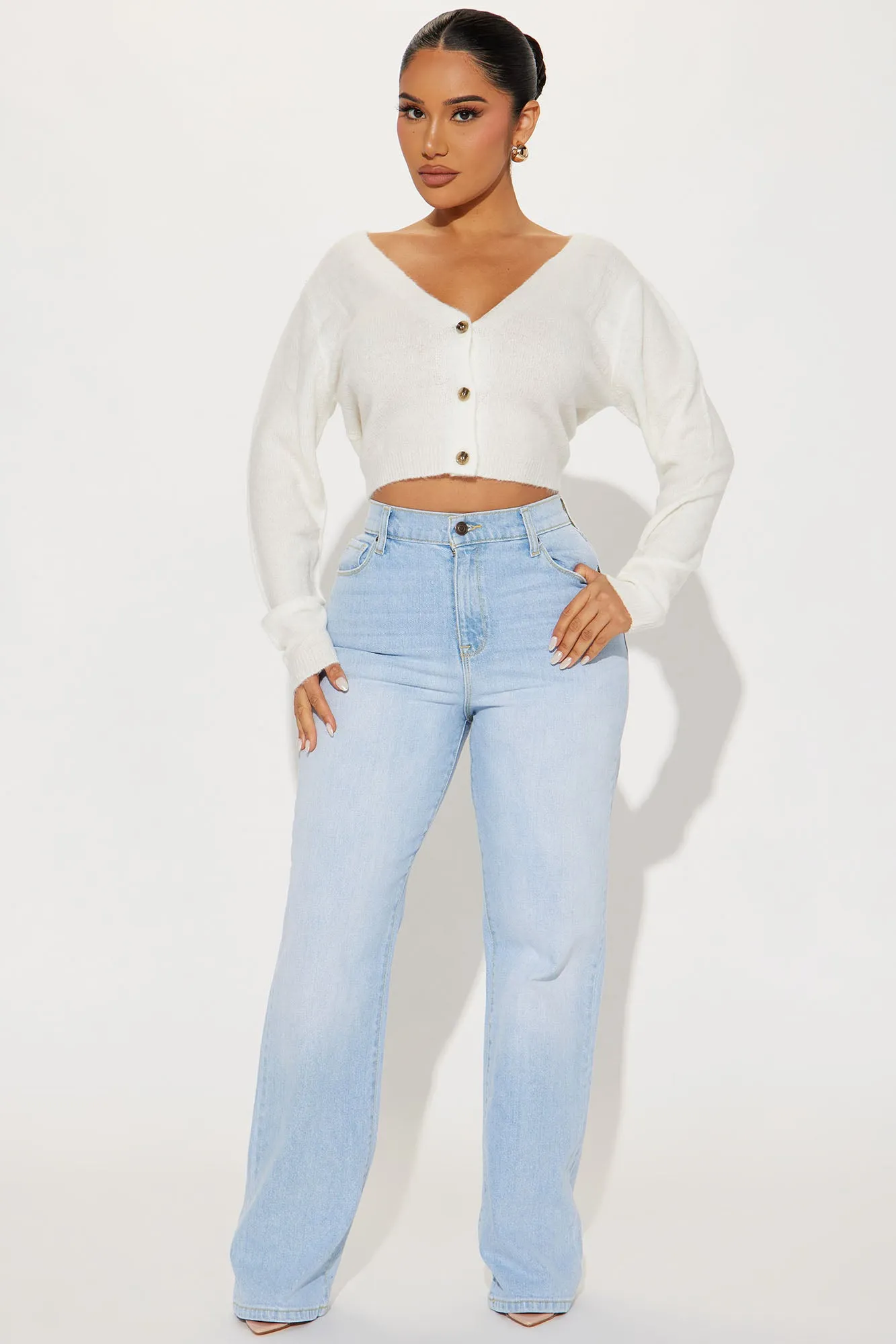 Albyn Cropped Cardigan Sweater - Off White