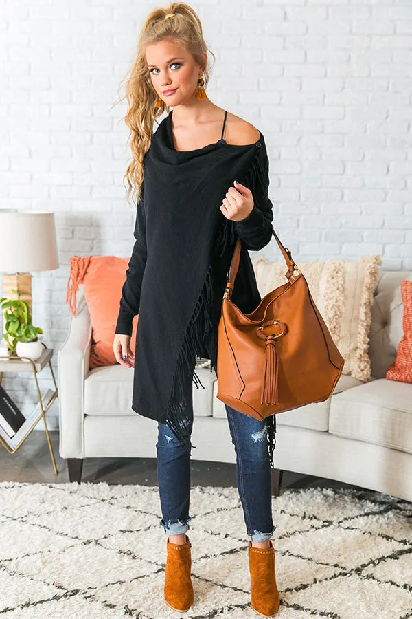 Aspen Arrival Fringe Cardigan In Black