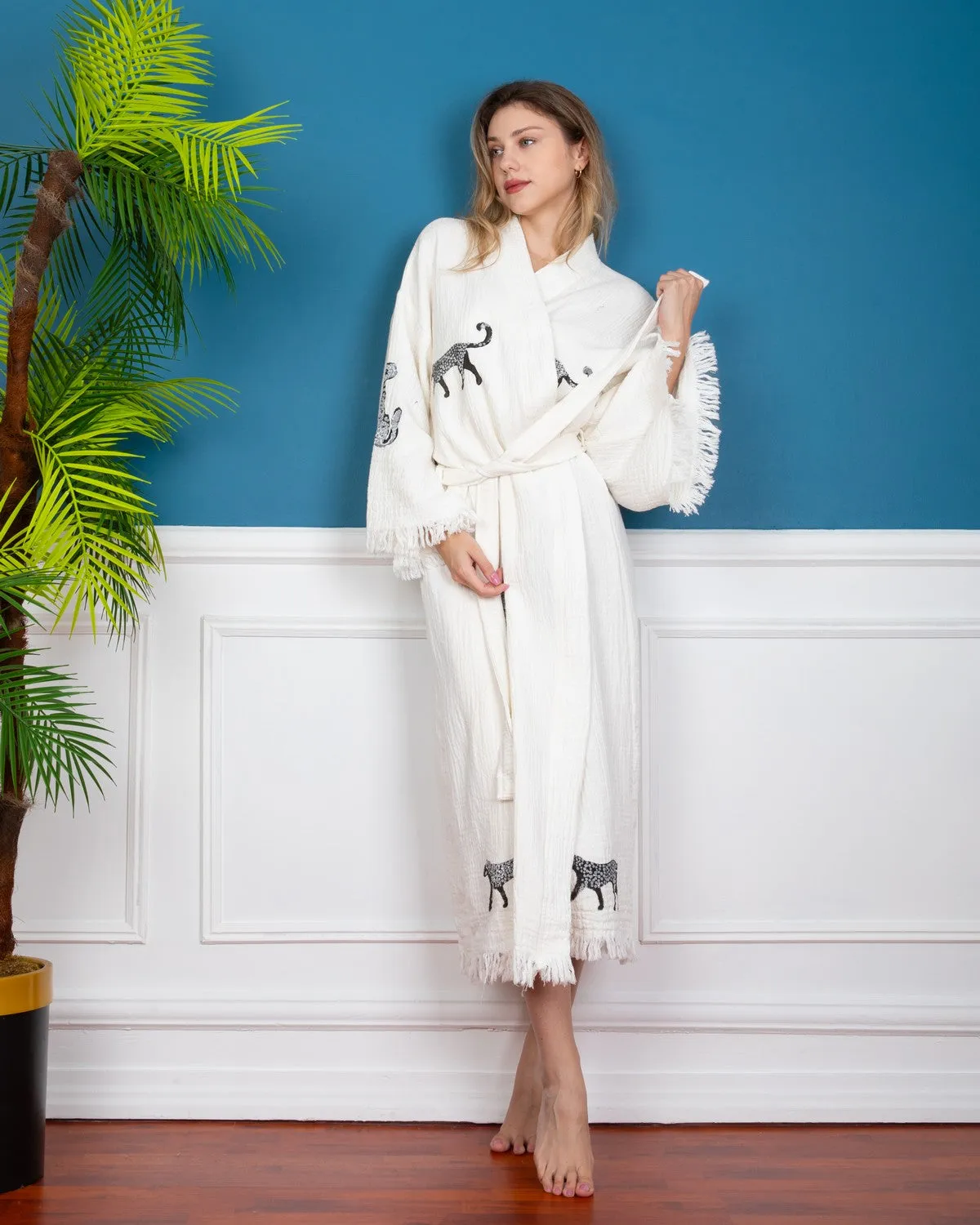 Black Leopard Kimono Robe