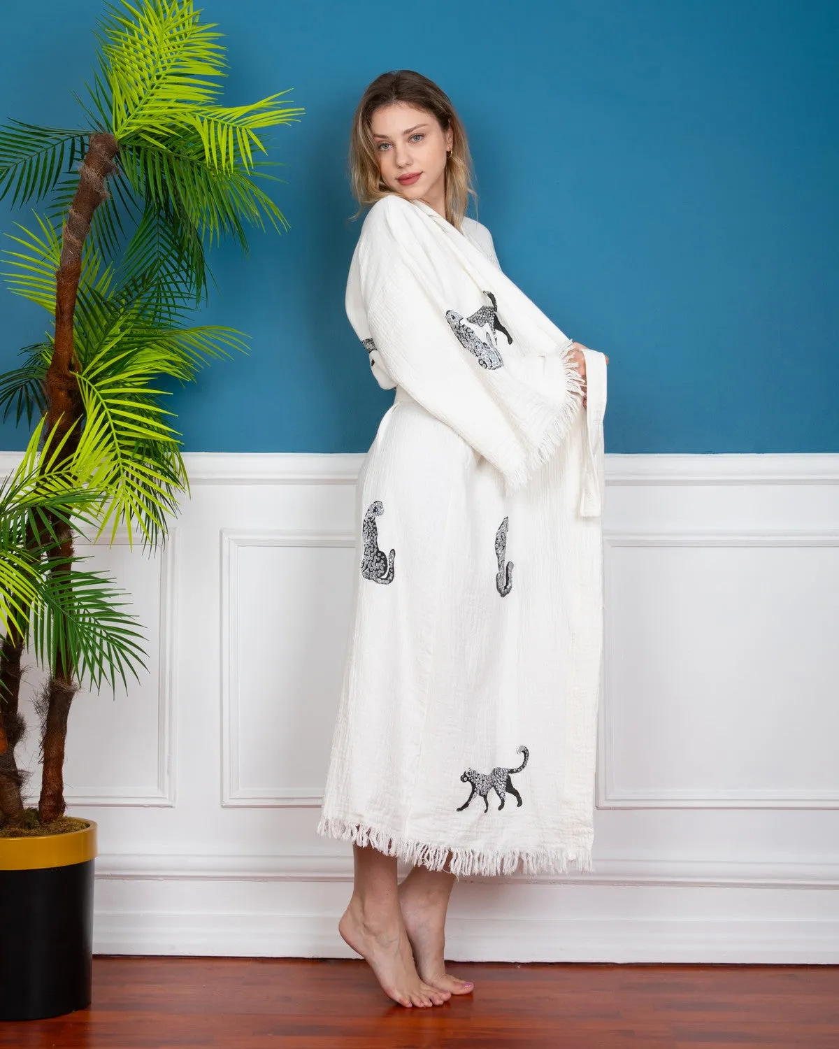 Black Leopard Kimono Robe