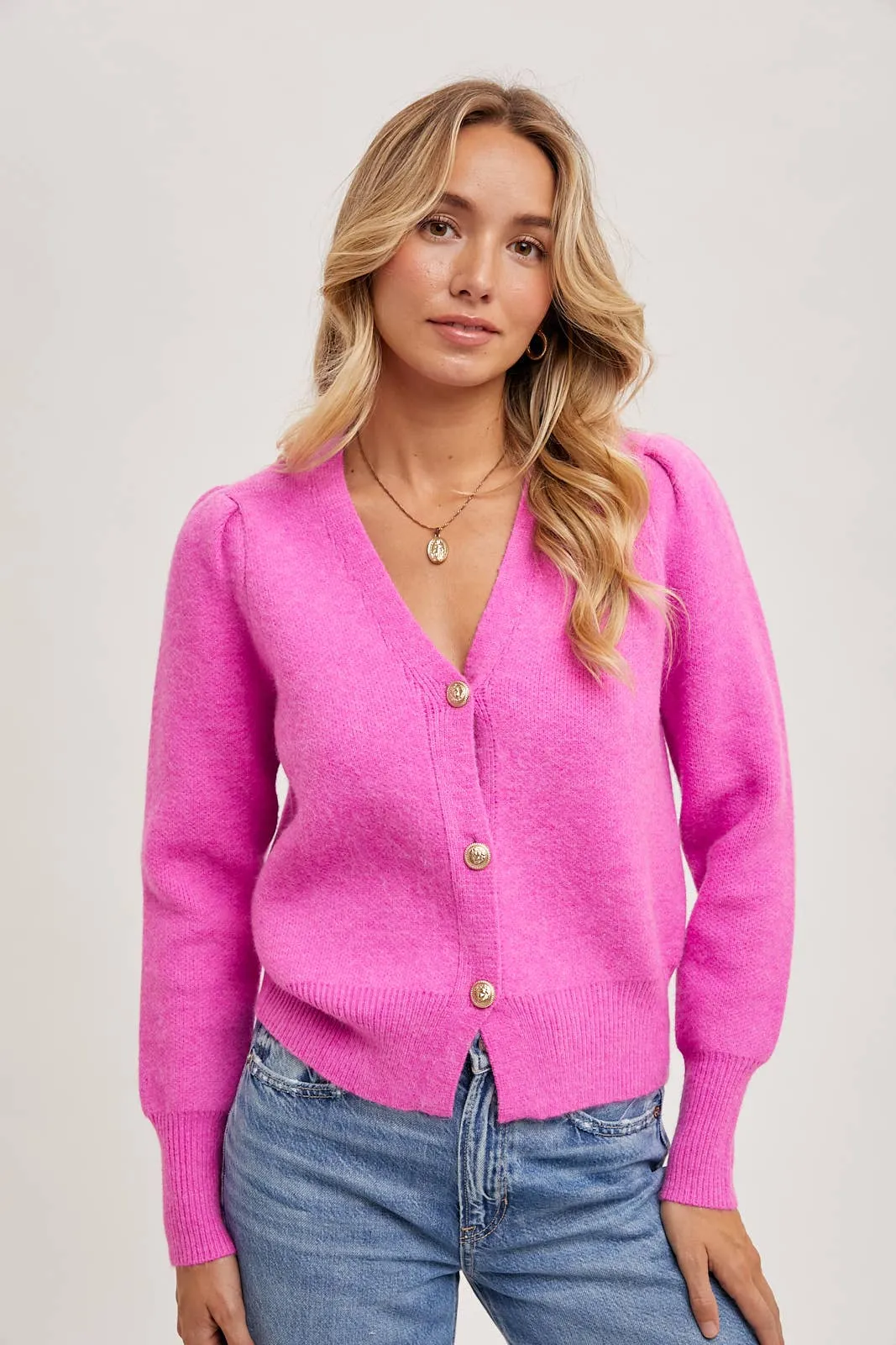 BLUIVY BUTTON DOWN V-NECK CARDIGAN