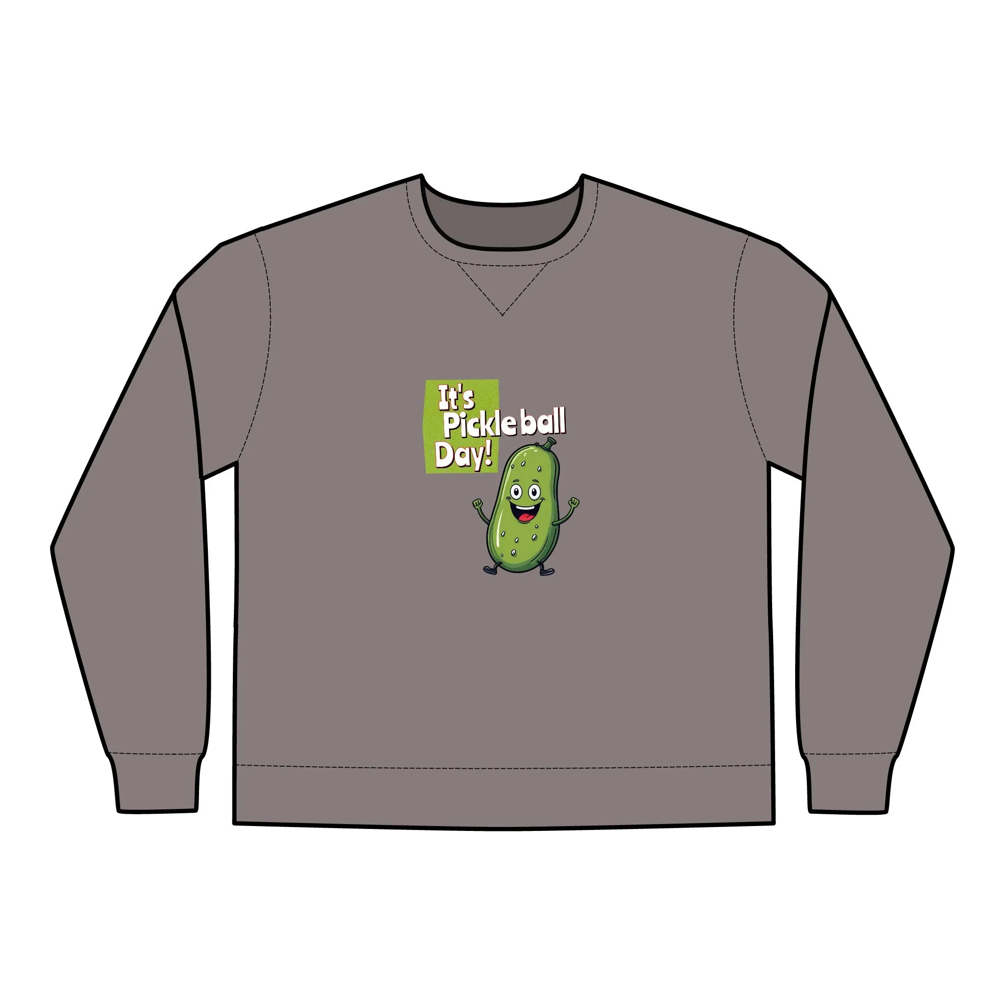 Crewneck Sweatshirt - Happy Pickle Dude - It's Pickleball Day Design