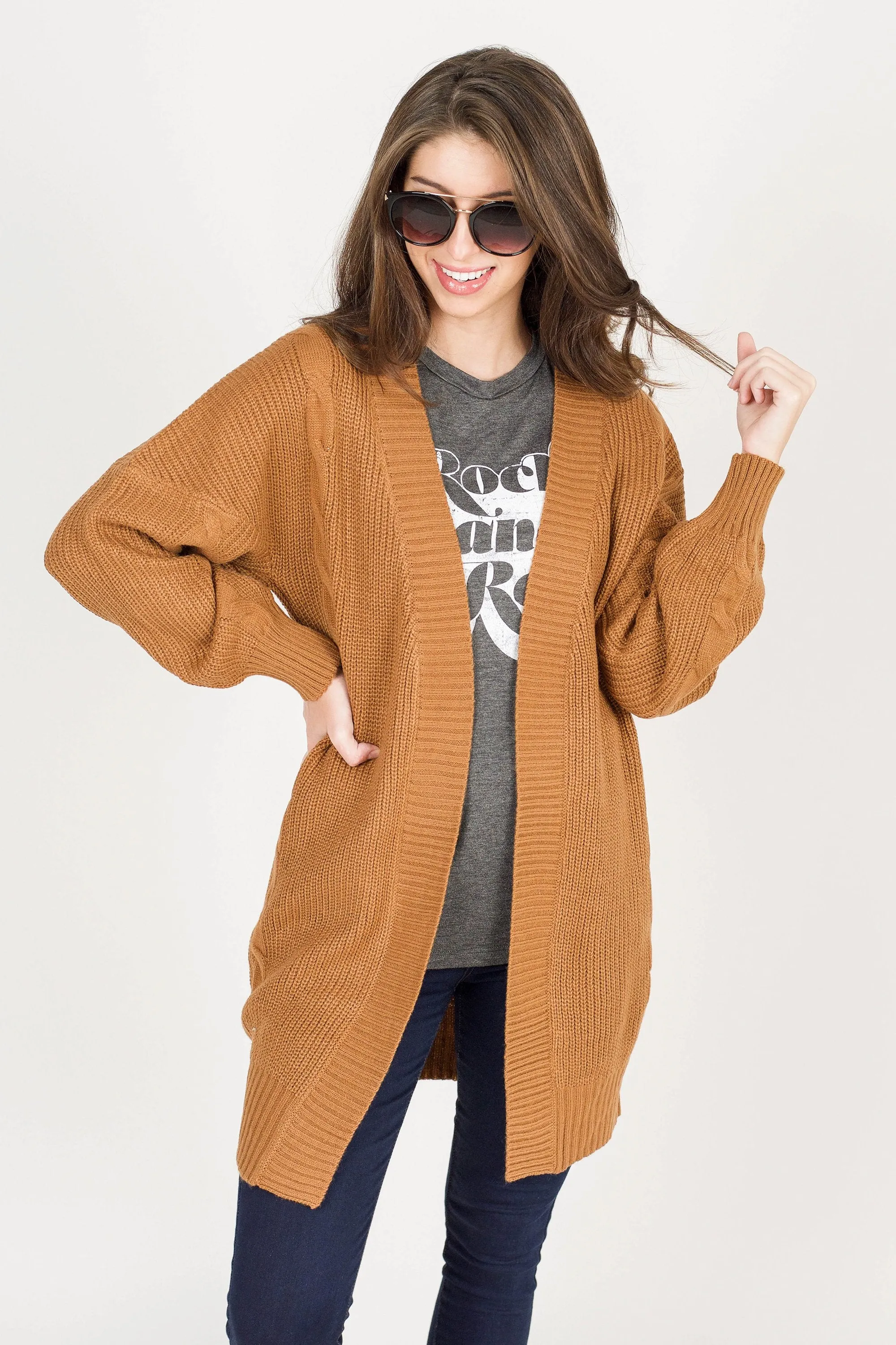Dear To My Heart Camel Brown Cable Knit Cardigan