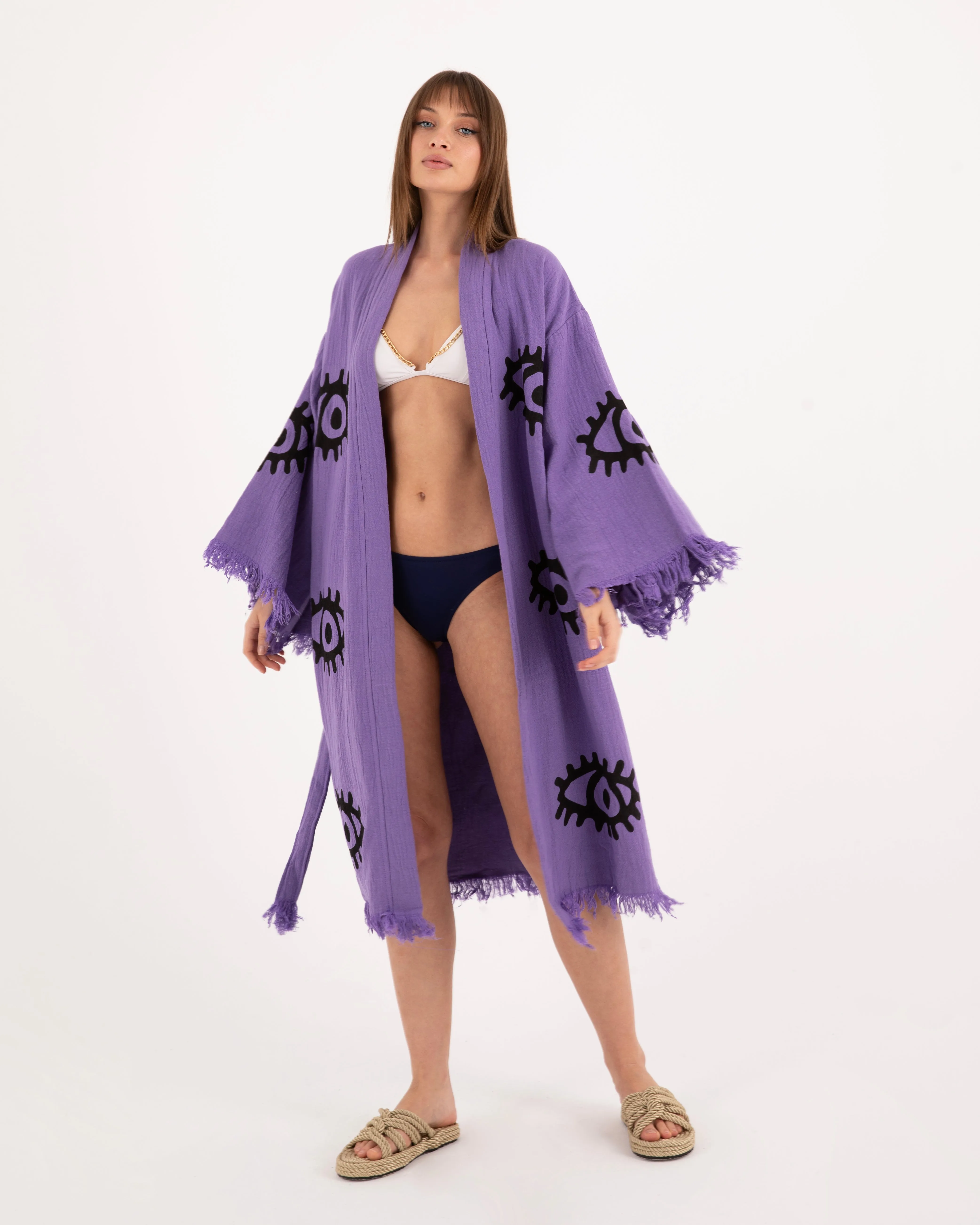 Evil Eye Purple Kimono Robe