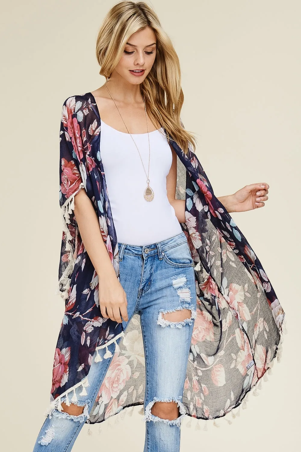 FLORAL TASSEL CARDIGAN/6PCS