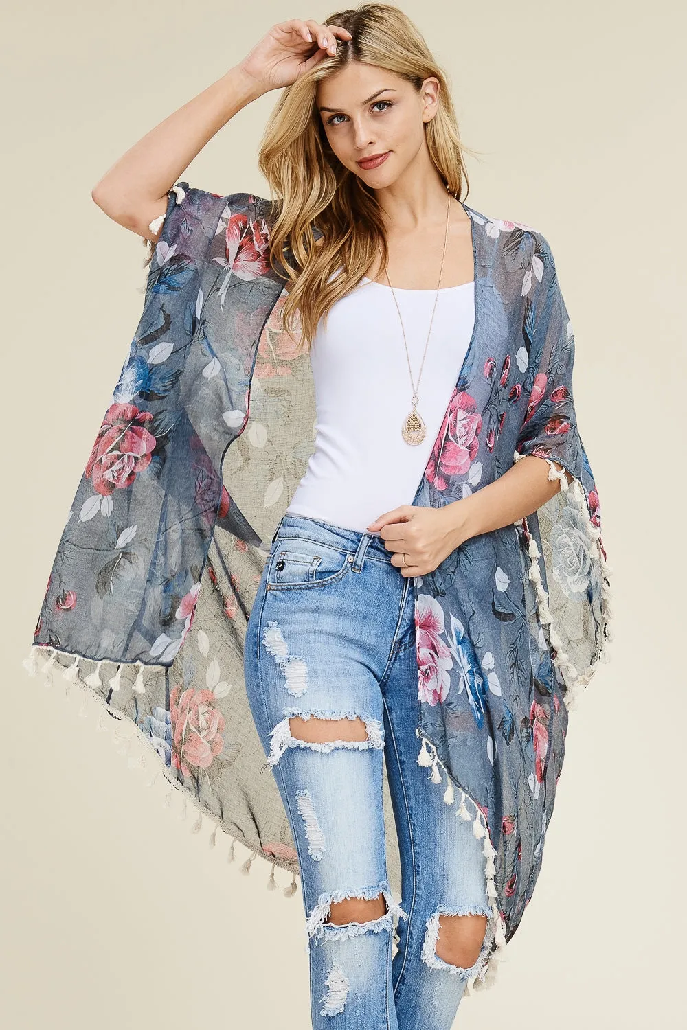 FLORAL TASSEL CARDIGAN/6PCS