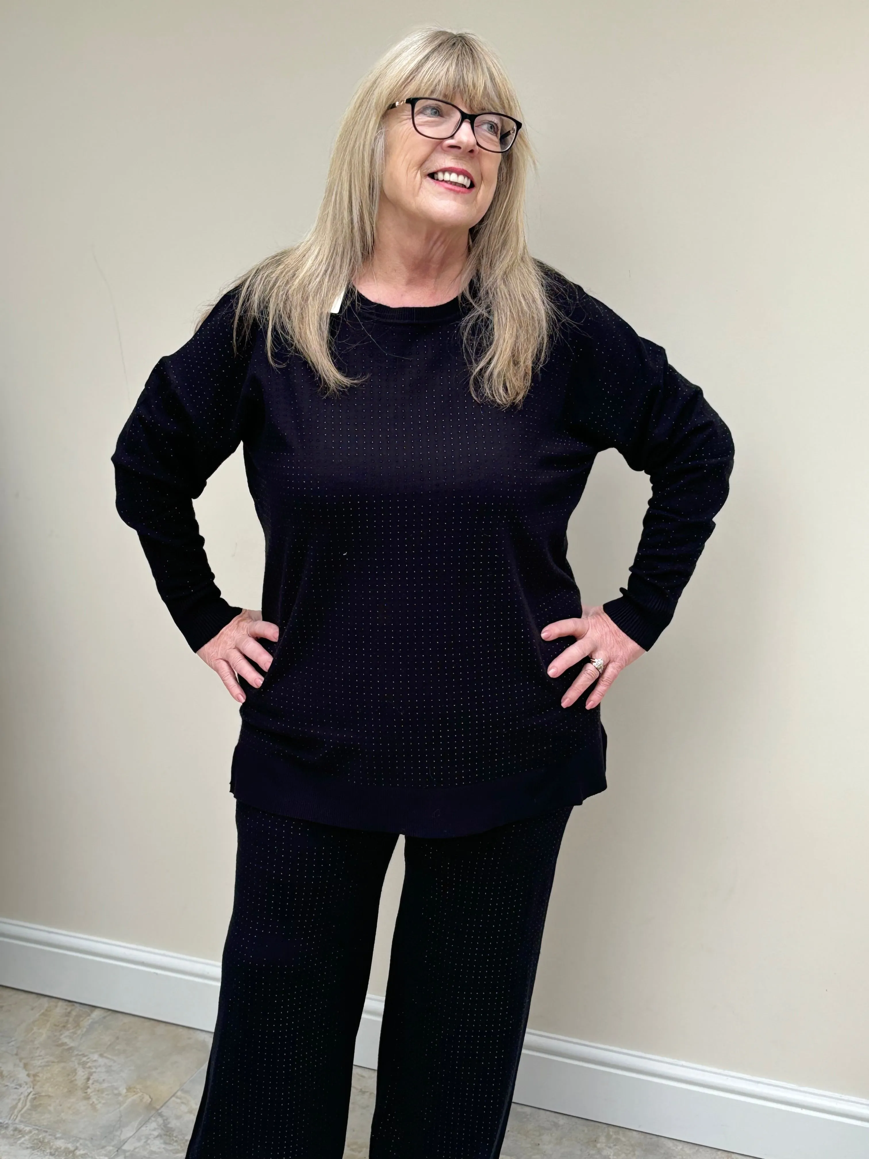 Malissa J WF2287 Long Sleeve Knit with Allover Stud Detail