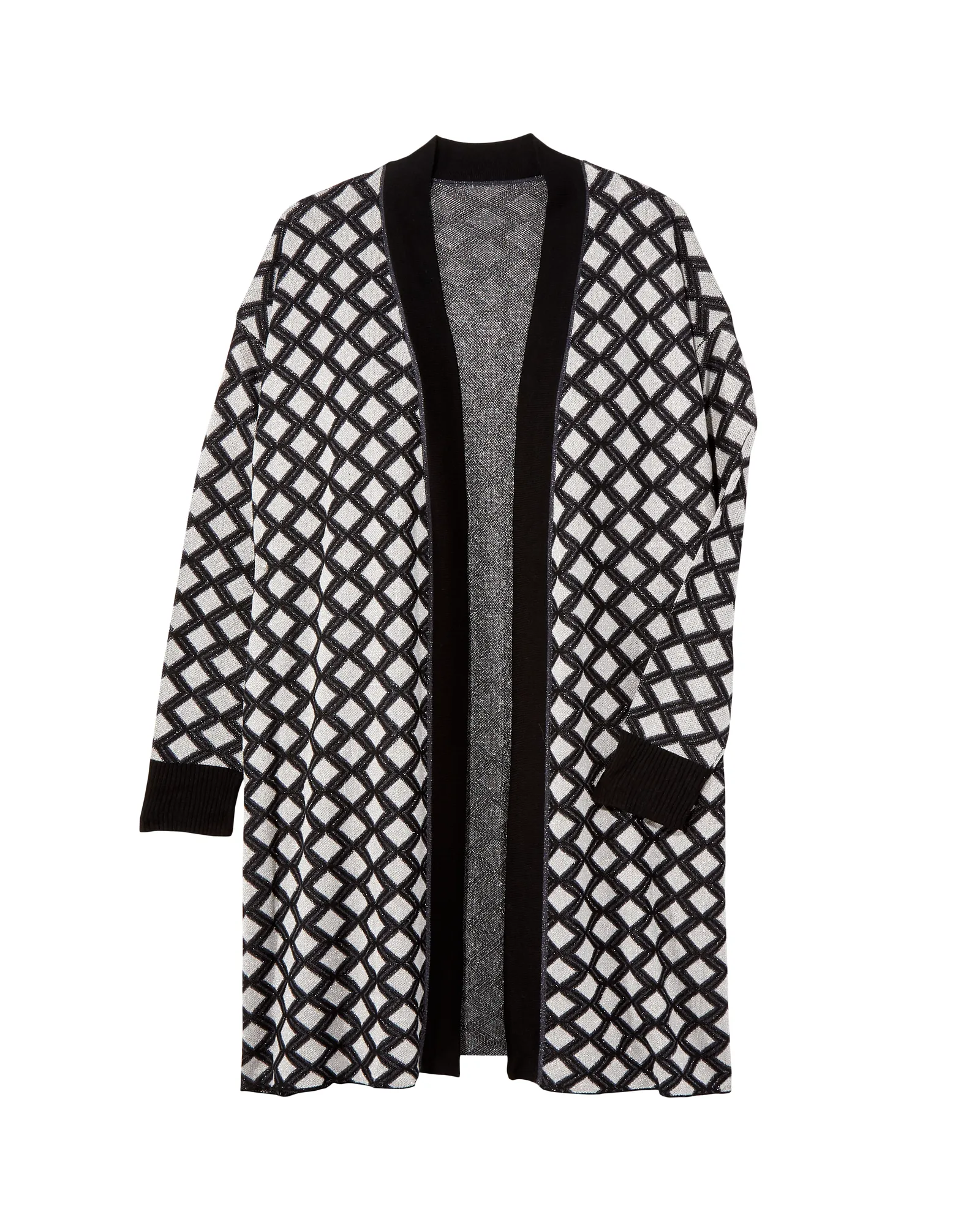 Margaret Tunic Length Cardigan | Light Grey / Black
