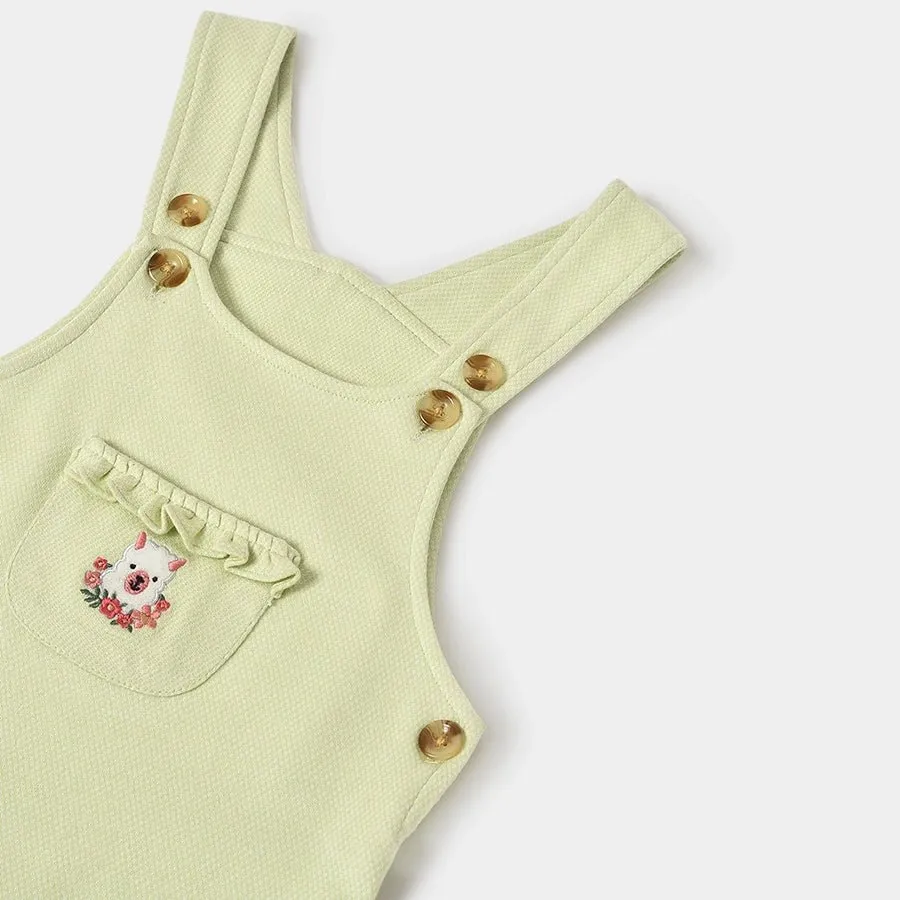 Misty White Romper with Light Green Dungaree Set