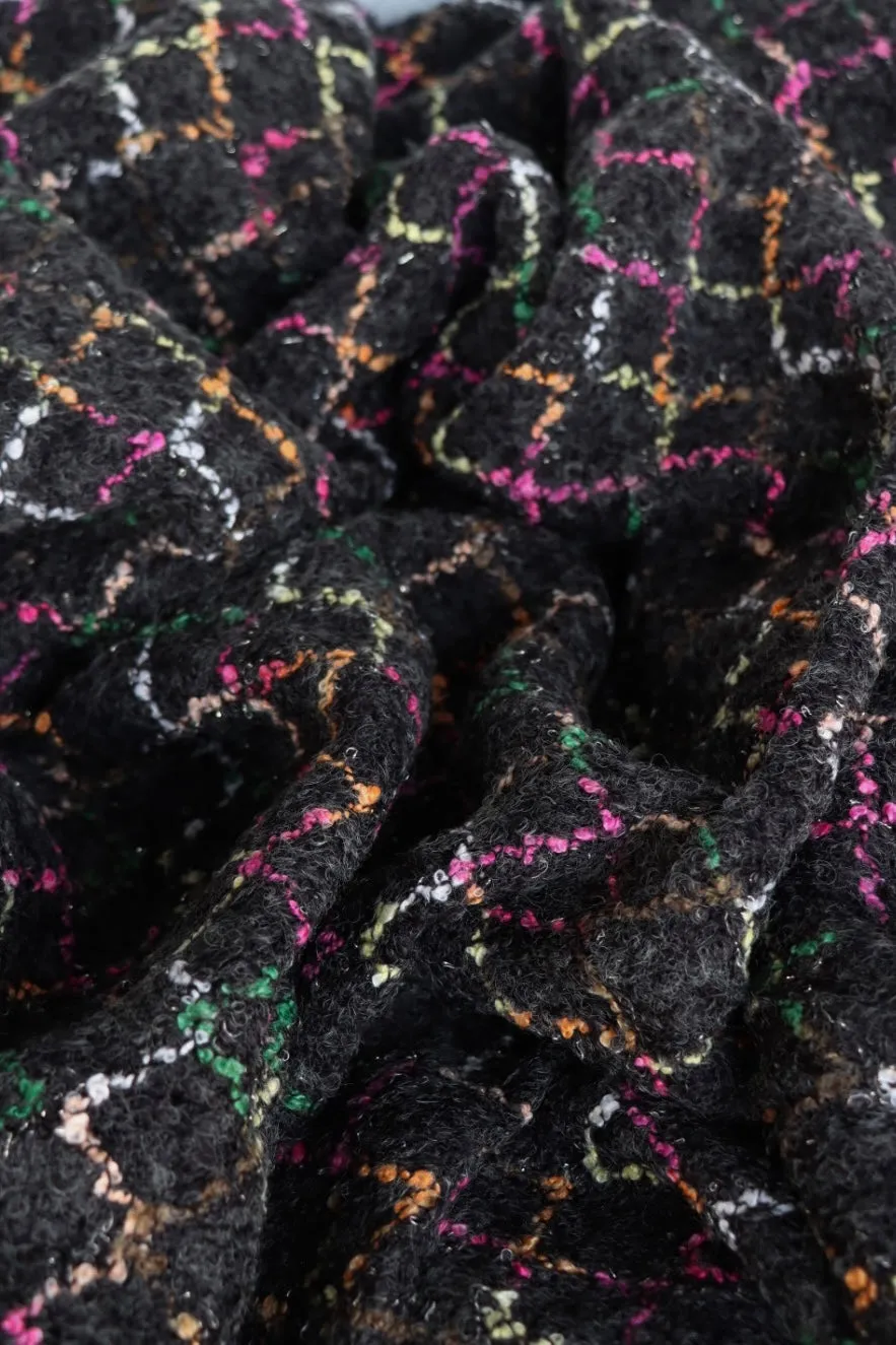 Multicolor Argyle on Black Wool Boucle Sweater Knit | By The Half Yard