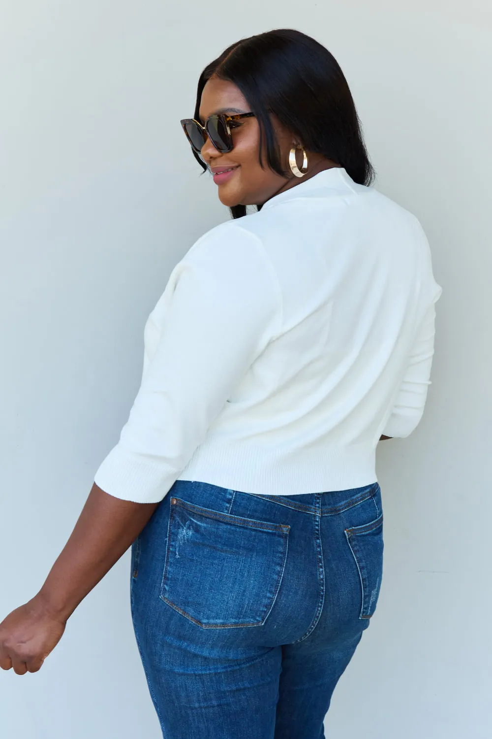 Ninexis My Favorite Full Size 3/4 Sleeve Cropped Cardigan in Ivory