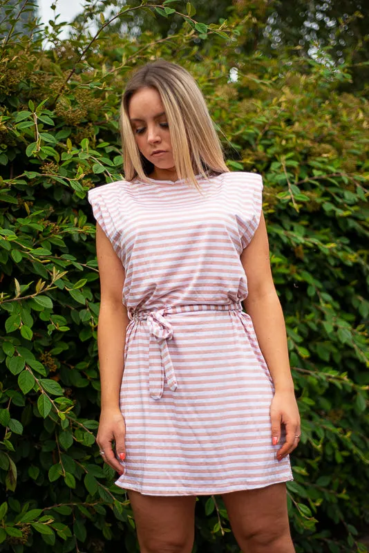 Padded baby pink  white Striped Dress T shirt