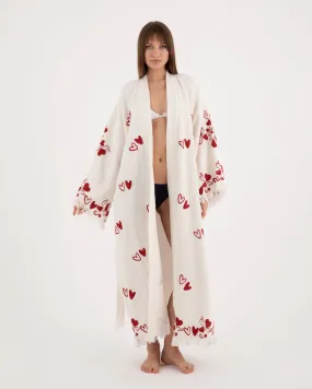 Red Heart's  Patterned White Kimono
