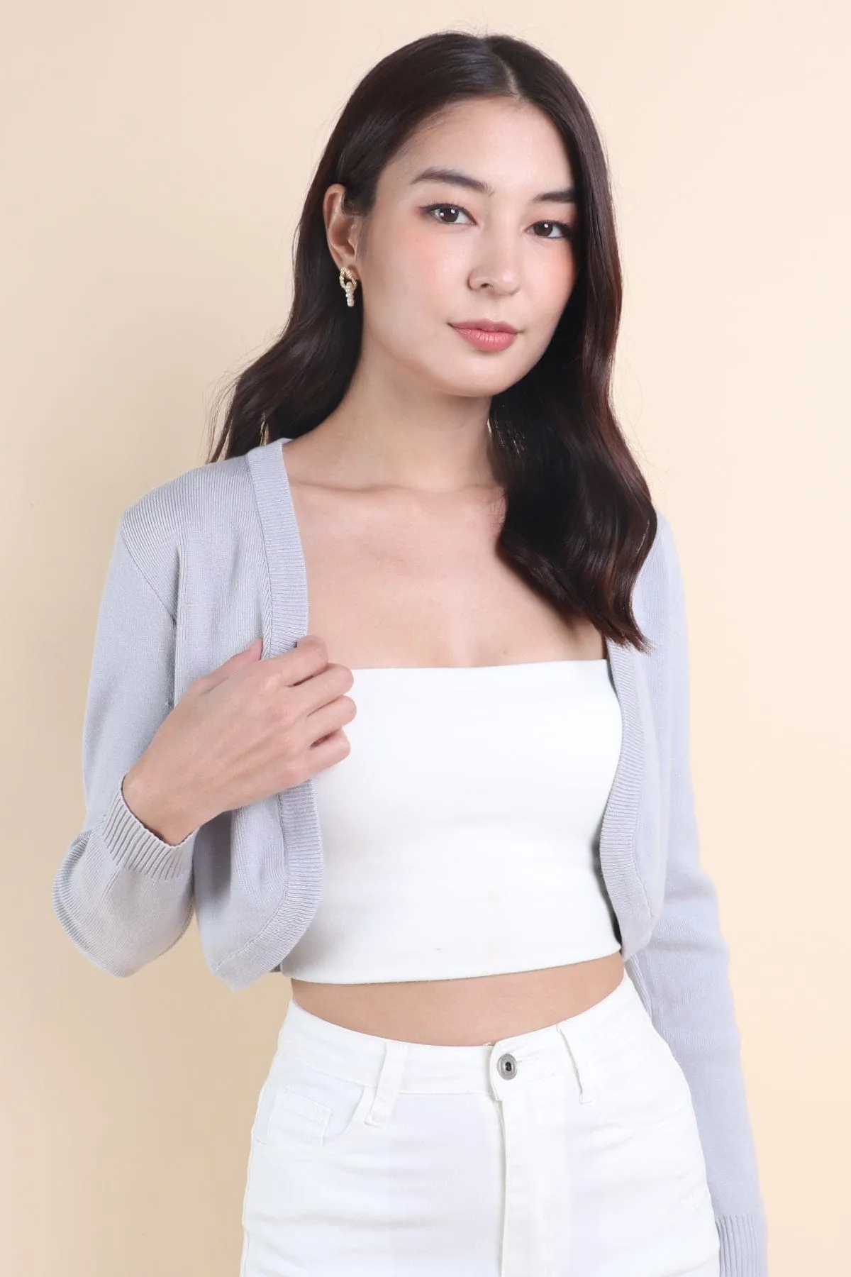 SIDNEY CROPPED CARDIGAN IN GREY BLUE