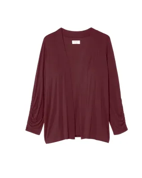 Sidra Long Rouche Sleeve Cardigan | Burgundy