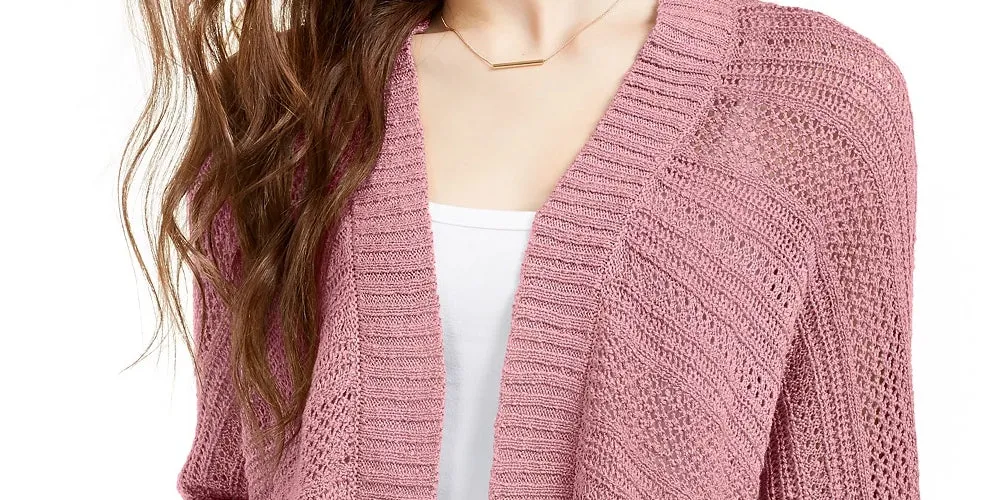 Ultra Flirt Juniors' Mixed-Knit Chenille Cardigan Pink Size X-Small