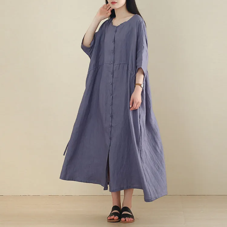 Women Linen Half Sleeve Plus Size Cardigan Dress