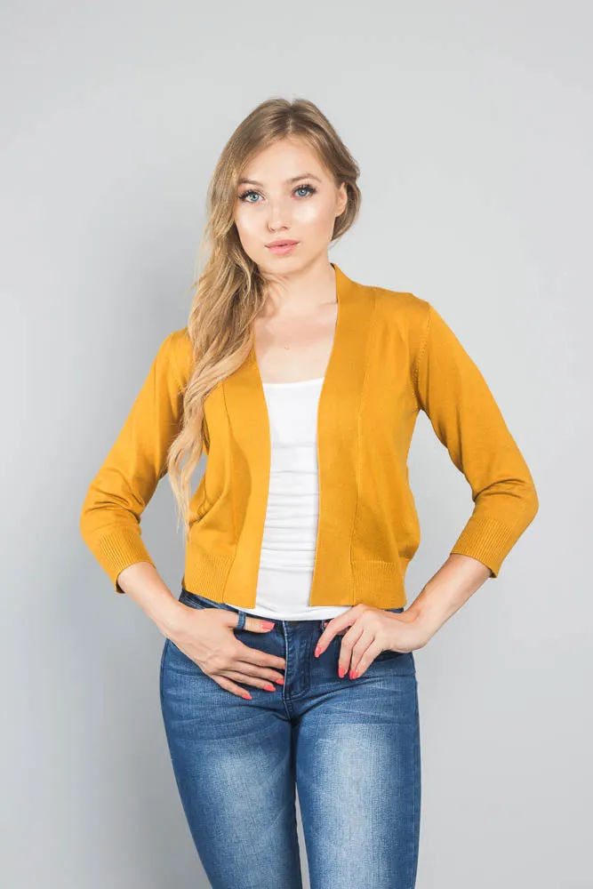 Women's Classic 3/4 Sleeve Cropped Cardigan